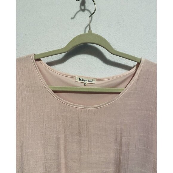 Indigo Soul Top Womens XL Pink Gauzy Ruffle Lace Fringe Cottagecore Romantic - Picture 3 of 7